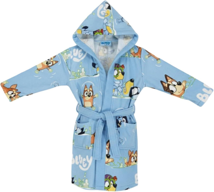 Aymax Bluey & Bingo Kinder Bade-Set 3-tlg. – Bademantel mit Kapuze & Gürtel + Handtuch + Waschhandsc
