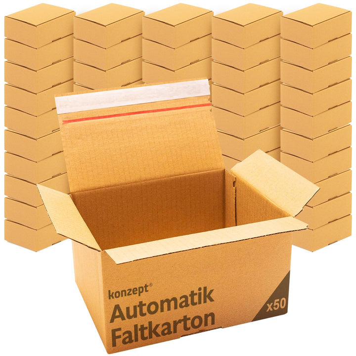 Konzept 11 Versandkarton 30x20x15cm Set 50 Stk. Faltkartons mit Deckel Selbstklebend, Kleine Kartons