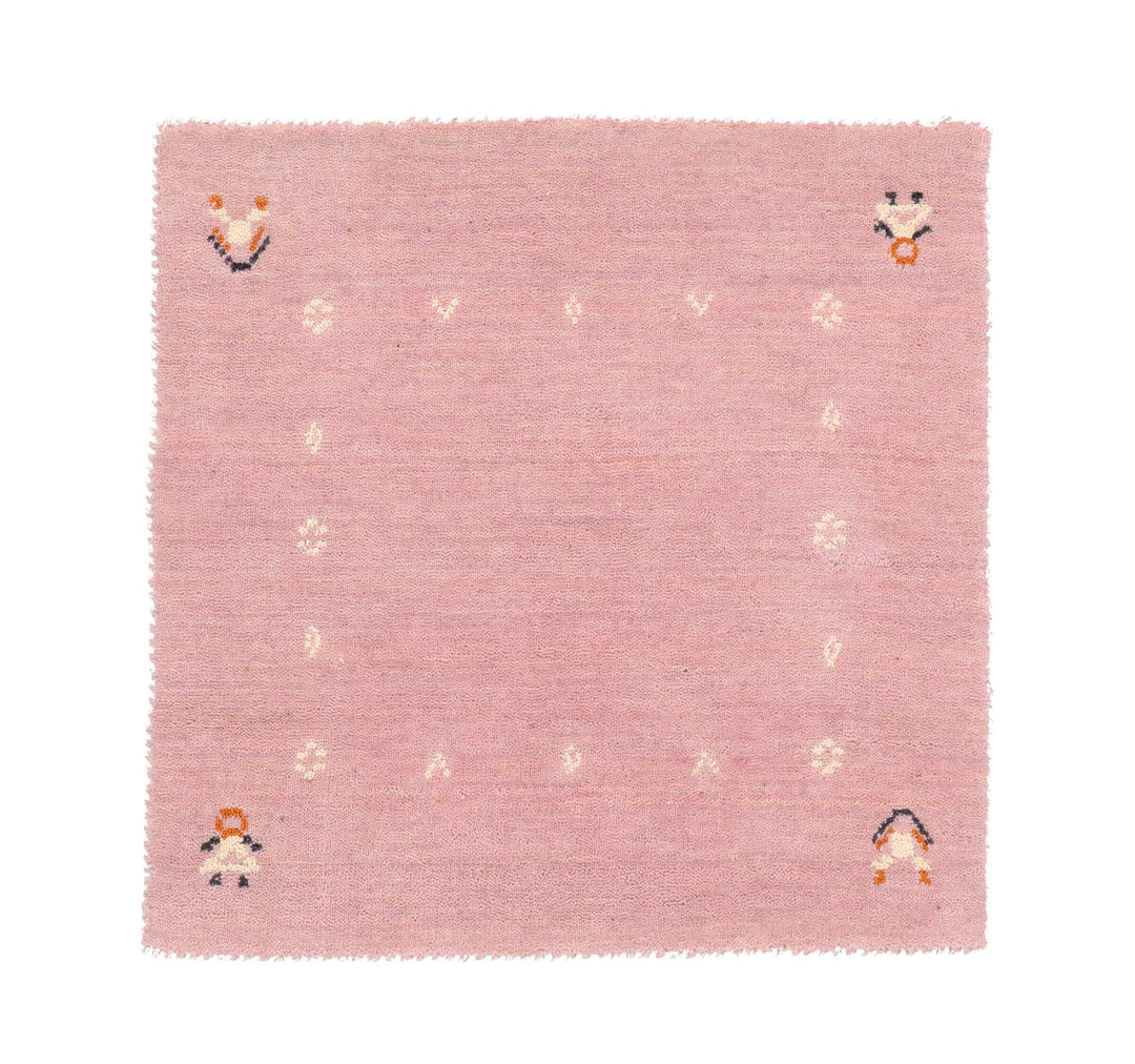 RUG PRINCE Wollteppich Gabbeh Muti 60x60 Handgewebt Quadratisch Rosa Einfarbig Handarbeit 60x60 cm R