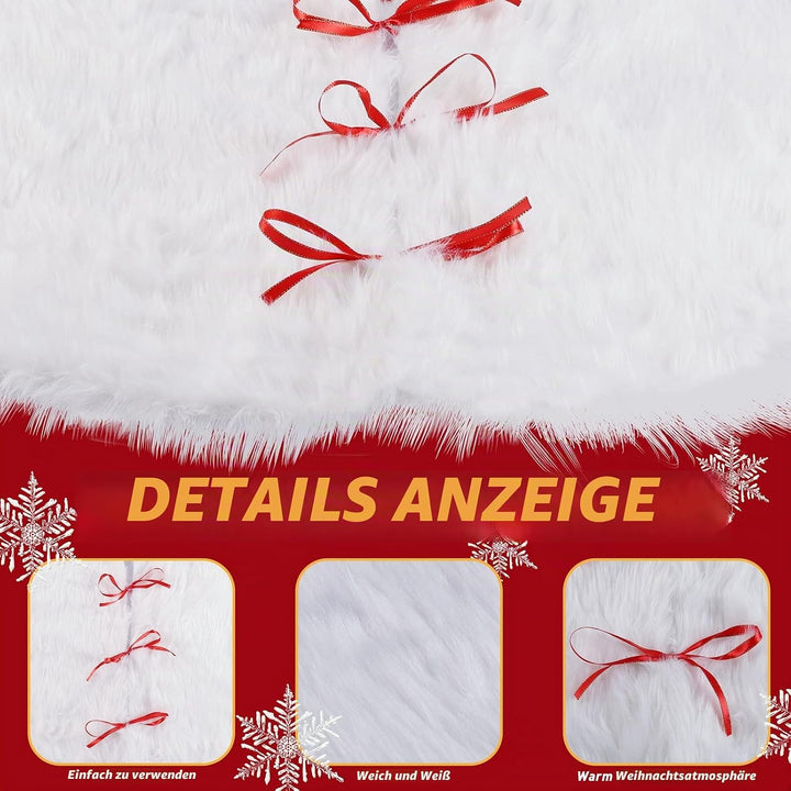SALCAR Weihnachtsbaum Decke Weiss, 150cm Weihnachtsbaum Rock Plüsch Gross Weihnachtsbaumdecke Rund,