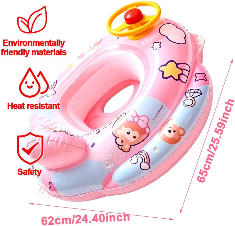 Baby Schwimmring Einhorn, Baby Schwimmhilfen, mit Lenkrad und Sitz, Einhorn Aufblasbarer Schwimmring