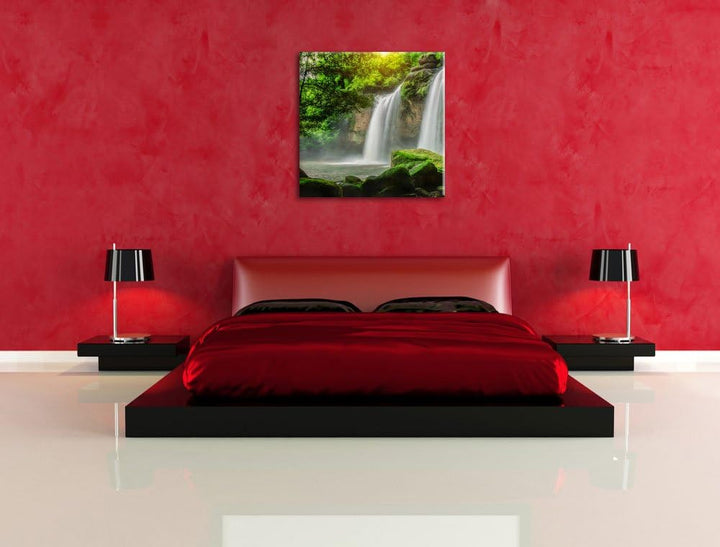 Pixxprint Wasserfall, Format: 70x70 auf Leinwand, XXL riesige Bilder fertig gerahmt mit Keilrahmen,