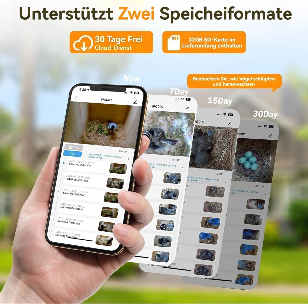 Vogelhaus mit Kamera, 4MP HD Nistkasten mit Kamera wetterfest, 2,4G WiFi & App Benachrichtigung, Beo