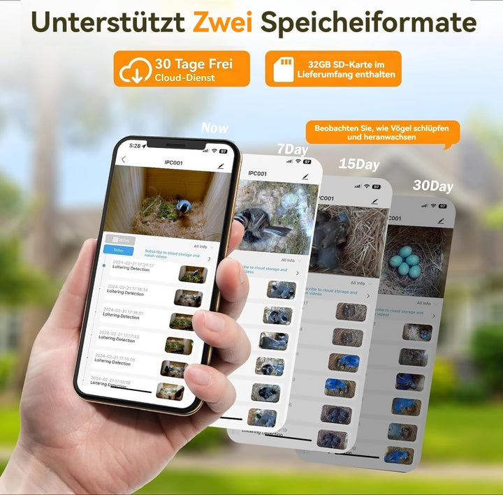 Vogelhaus mit Kamera, 4MP HD Nistkasten mit Kamera wetterfest, 2,4G WiFi & App Benachrichtigung, Beo
