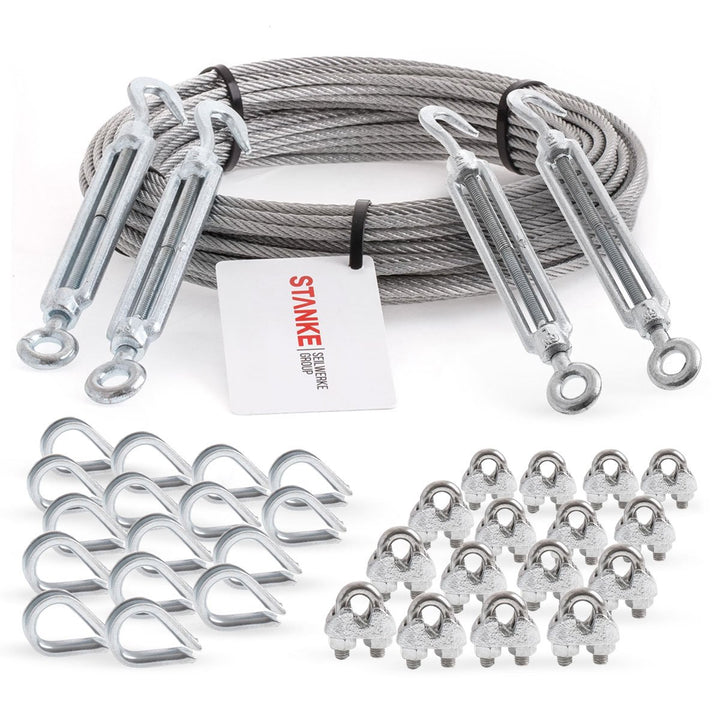 Seilwerk STANKE Rankhilfe Drahtseil verzinkt 10m Stahlseil 4mm 6x7, 4x Spannschloss M6 Haken+Öse, 16