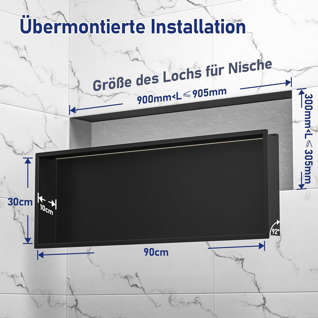Wandnische Dusche Edelstahl mit LED,Duschnische mit Beleuchtung für Badezimmer Aufbewahrung,Einbau-N