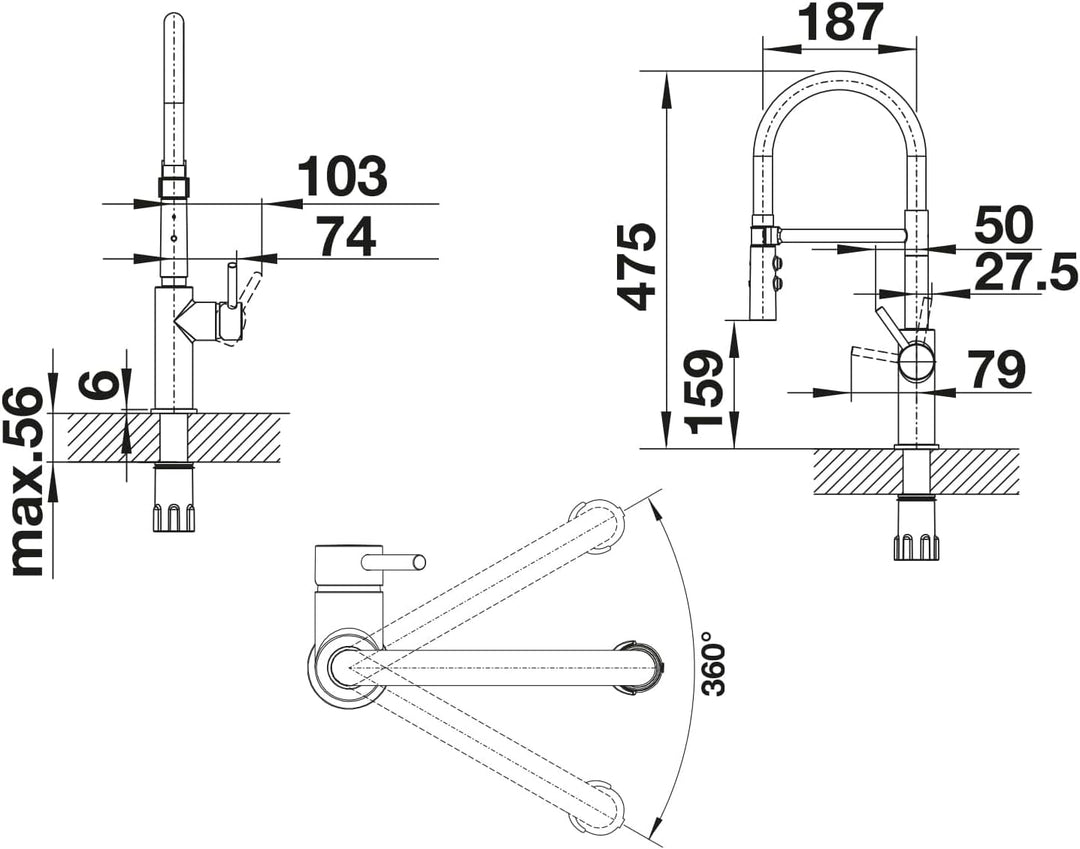 BLANCO 525793 CATRIS-S Flexo, Küchenarmatur in schwarz matt, Mischbatterie für die Küche, Hochdruck