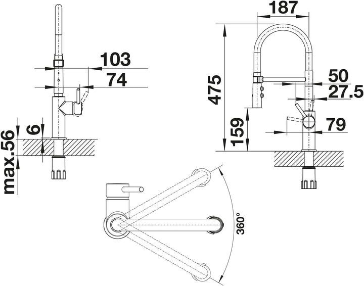 BLANCO 525793 CATRIS-S Flexo, Küchenarmatur in schwarz matt, Mischbatterie für die Küche, Hochdruck