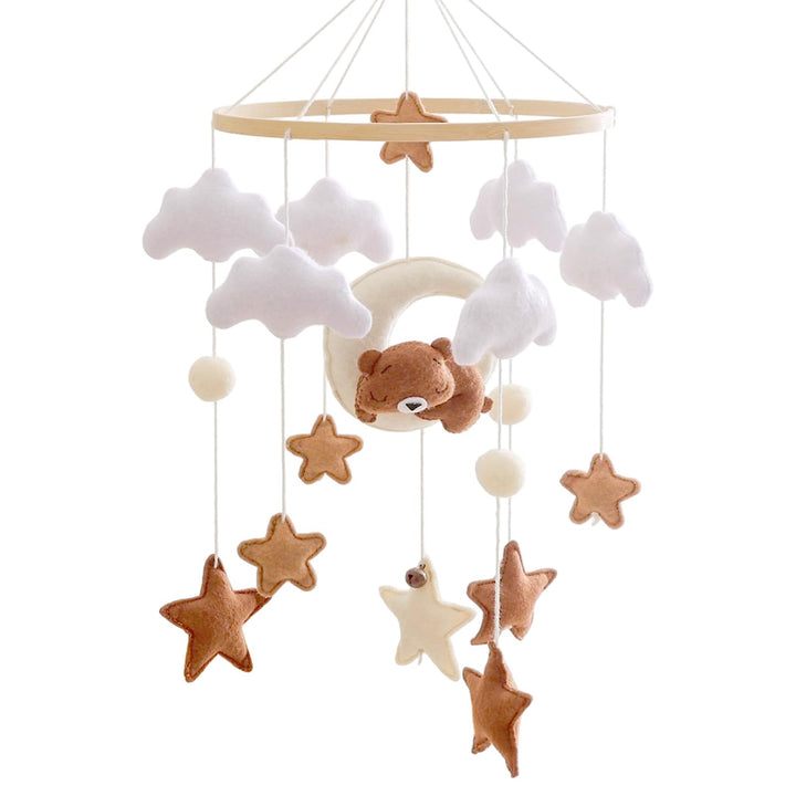 Mobile Babybett, Mobile Baby Windspiele mit 3D Bär Mond Wolken Sterne Glocke, Kinderzimmer Hängende