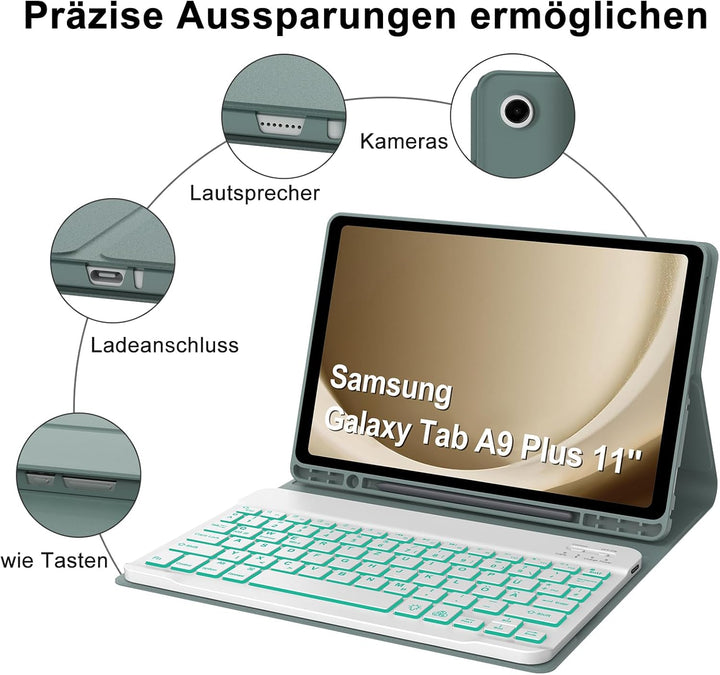 Tastatur für Samsung Galaxy Tab A9 Plus 11", Hülle mit Tastatur für Samsung Tab A9+ 2023, Bluetooth