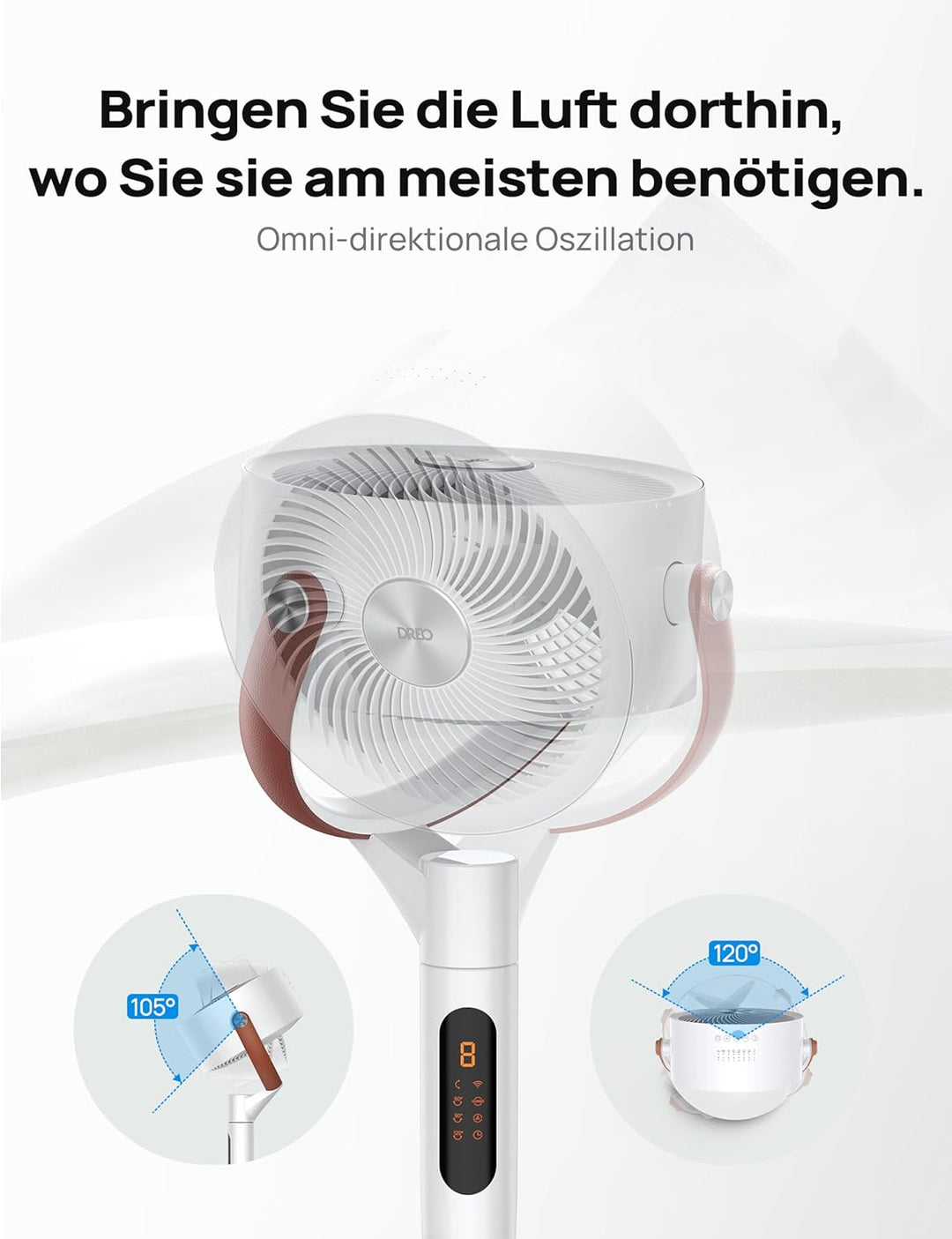 Dreo 25dB leiser Smart Standventilator, 30M Windentfernung 1500m³/h Luftvolume Turbo-Luftzirkulator
