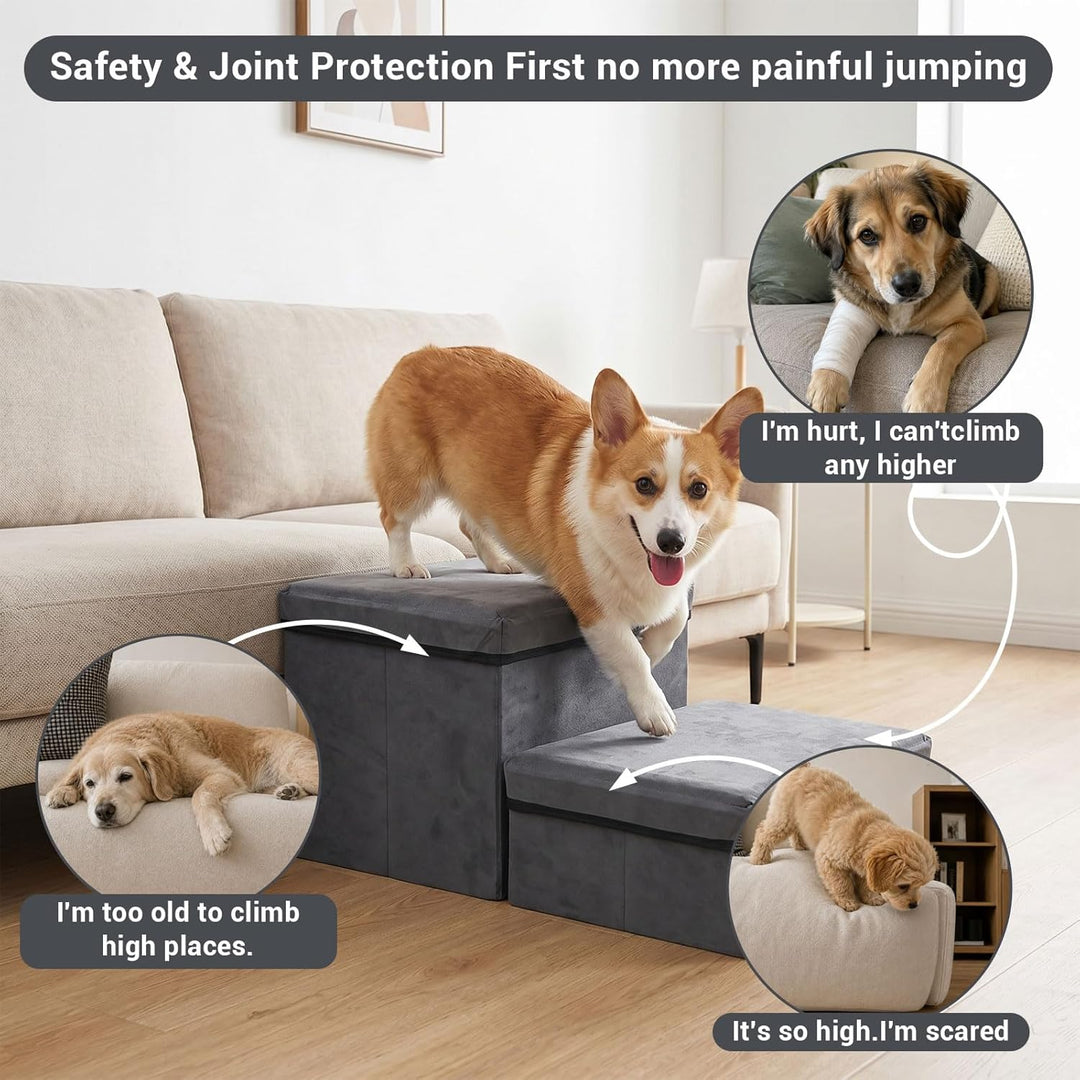 Hundetreppe mit Stauraum, Hundetreppe Bett für Betten,Sofas, rutschfeste Hunderampe,Haustierleiter,