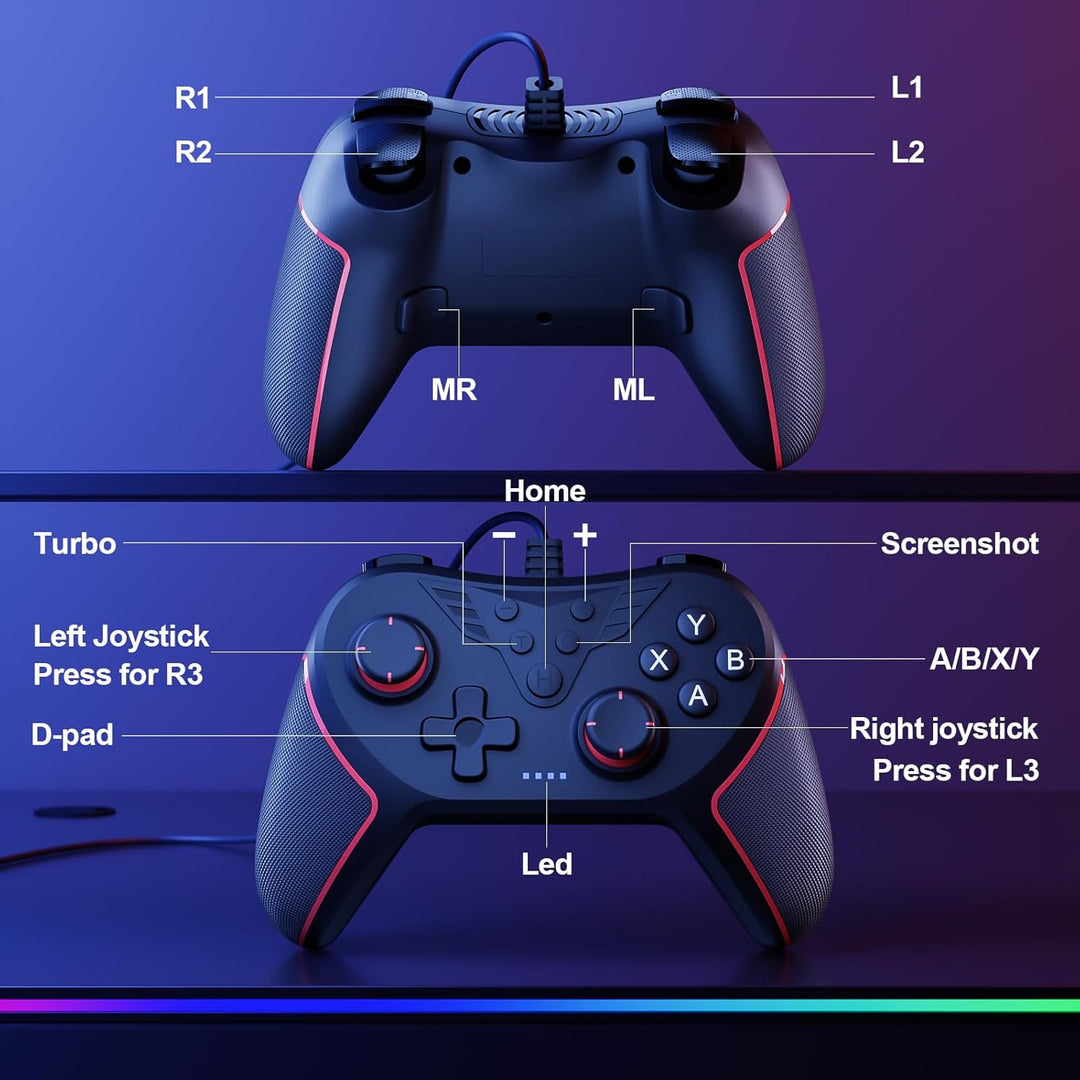 RivalPlay PC Controller mit 2-Tasten-Zuordnung, Kabelgebundener Joystick Controller Kompatibel für W