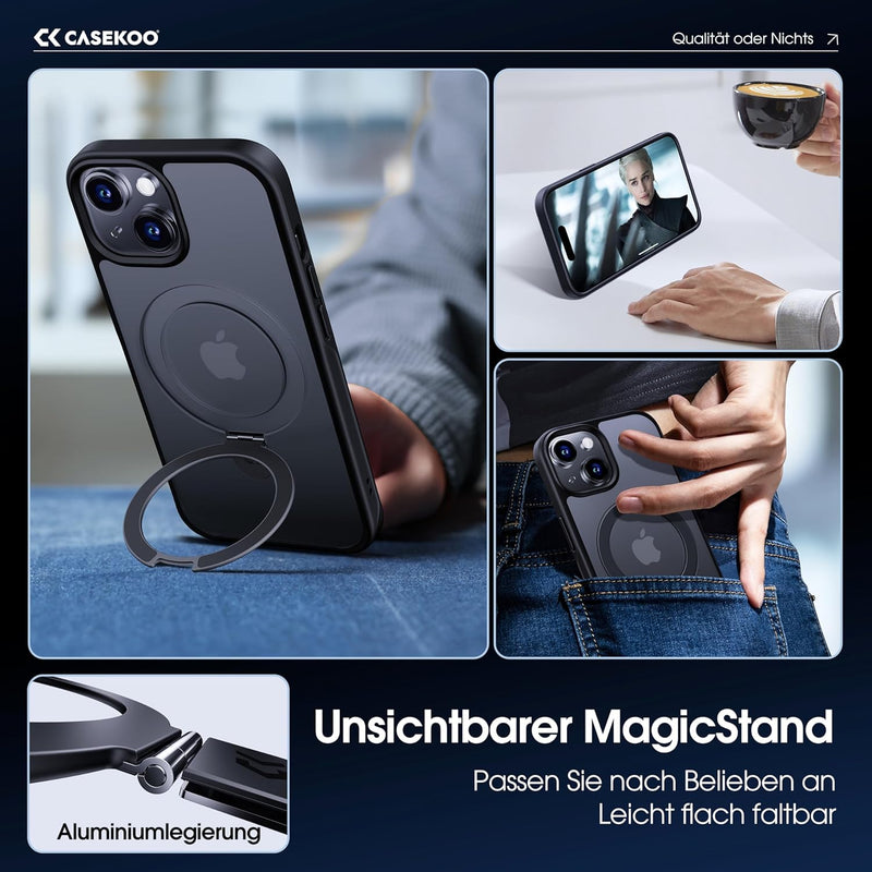 CASEKOO Magic Stand für iPhone 14/13 Hülle für MagSafe [Militärschutz] [Unsichtbarer Ständer] Stossf