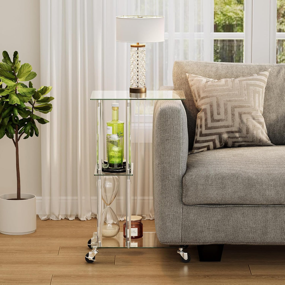 C-förmiger Beistelltisch Glas Transparent Rollbar Sofa Side Table LET525TR | Transparenter glastisch