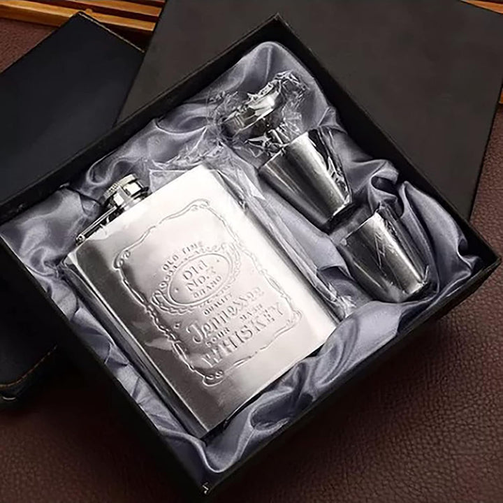 Whisky-Flachmann, Auslaufsicherer Edelstahl-Taschenkolben mit Trichter, 200 Ml Fassungsvermögen, Lei