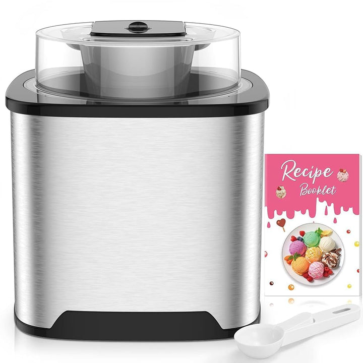 Eismaschine Eiscrememaschine aus Edelstahl mit entnehmbarem Eisbehälter, inkl. Rezeptheft(MEHRWEG)