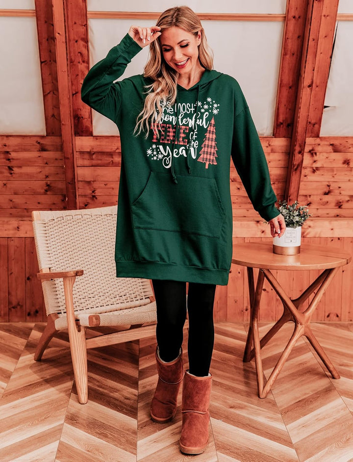 Migcaput Damen Hoodie Langarm Sweatshirts mit Kapuze Kapuzenpullover Lang Kleid Sweatkleid Casual Mi