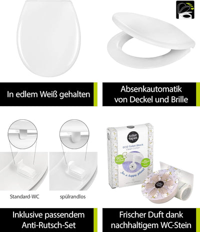 'aquaSu® Toilettendeckel mit WC-Stein | WC-Sitz Absenkautomatik | Antirutsch-Set | Belastbar bis 300