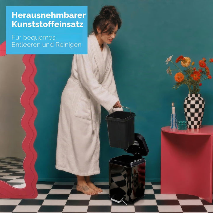 Rink Drink Badezimmer-Set - Eckiger Mülleimer mit Pedal &amp; Toilettenbürste - Weiss - 3 l, Weiss