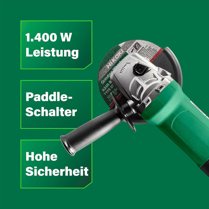 HIKOKI G13SE3 Winkelschleifer Durchmesser 125mm mit Paddleschalter und Wiederanlaufschutz, 1400W, 23