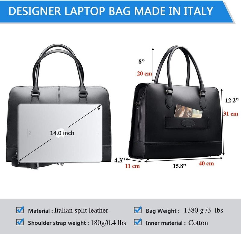 Su.B Laptoptasche 13 Zoll und 14 Zoll für Damen, Umhängetasche aus Spaltleder mit Schulterriemen und