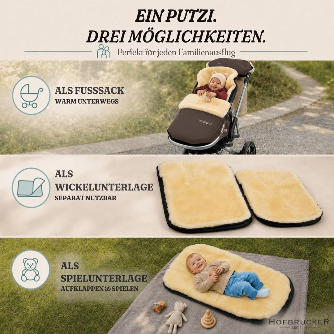 Hofbrucker Lammfell-Fusssack Putzi Kinderwagen, Buggy/Winterfusssack wind- &amp; wasserabweisend/Warmer