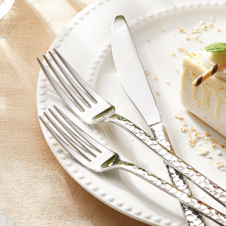 HIKAA Besteck Set 4 Personen aus Gehämmert, 20-Teilig Essbesteck 18/10, Edelstahl Besteckset für Zuh