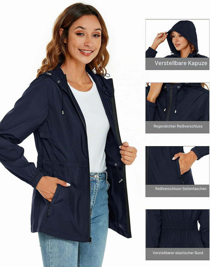 Rapbin Regenjacke Damen Wasserdicht Atmungsaktiv Leicht Outdoorjacke Windbreaker Packbare Regenmante