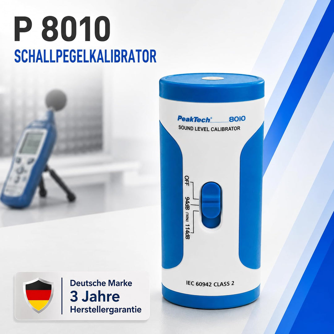 PeakTech 8010 - Schallpegelkalibrator, Decibel Kalibrator für Schallpegel Messgeräte, Einmessen nach