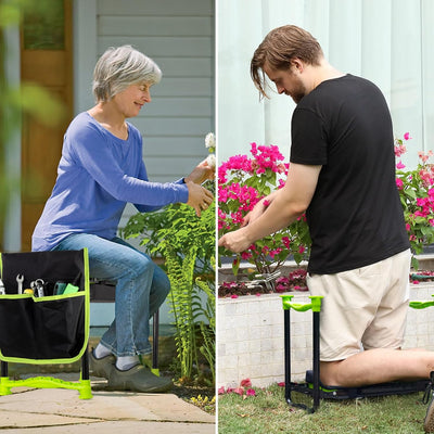 Todeco Gartenhocker Kniebank mit 2 Arten von Kissen und Gartenwerkzeug Tasche, Gartenhelfer Kniehilf