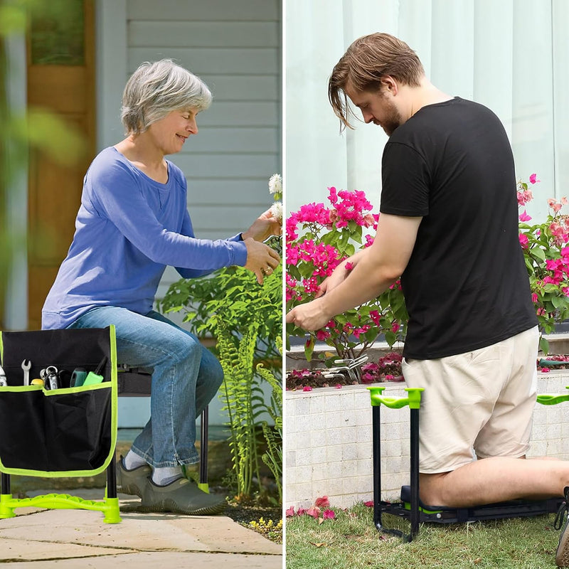 Todeco Gartenhocker Kniebank mit 2 Arten von Kissen und Gartenwerkzeug Tasche, Gartenhelfer Kniehilf