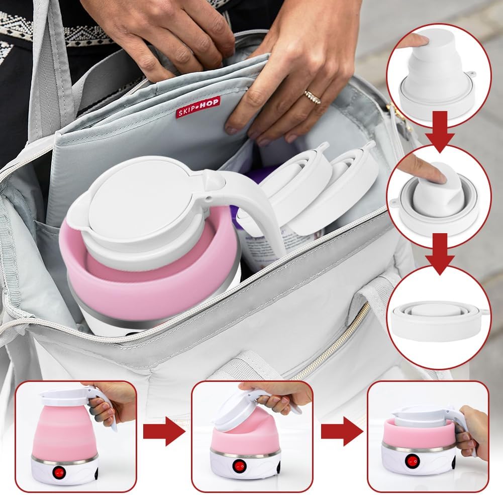 RANJIMA Wasserkocher Faltbar, 0.6L Tragbarer Camping Wasserkocher Elektrischer Wasserkocher Mini Rei