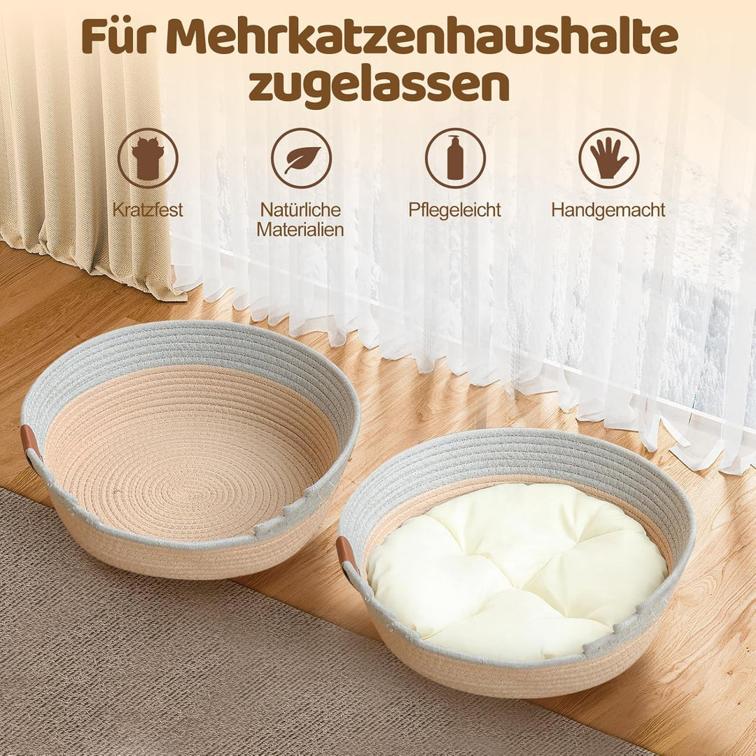 Katzenbett mit Kissen, 47cm Katzenkorb zum Schlafen für Alle Katze, Katzenkörbchen Waschbar aus Baum