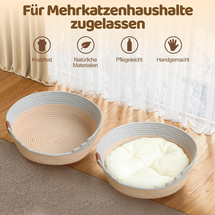 Katzenbett mit Kissen, 47cm Katzenkorb zum Schlafen für Alle Katze, Katzenkörbchen Waschbar aus Baum