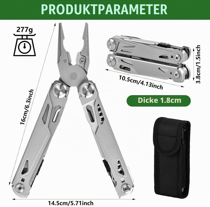 17-in-1 Multi Tool, Faltbares Multifunktion Zange Werkzeug Edelstahl, mit Zange Schraubendreher Mess