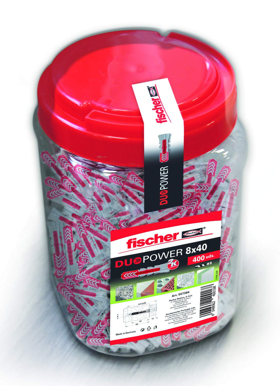 fischer 557384 DUOPOWER Dübel, Grau/Rot, 8x40/400 uds 8x40/400 uds Single Grau/Rot, 8x40/400 uds Sin