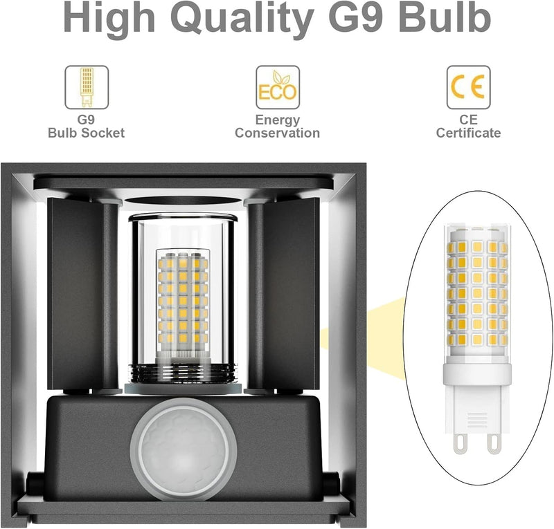 Klighten 2 Stück LED Wandleuchte mit Bewegungsmelder Innen/Aussen 3000K Aussenwandleuchte mit Bewegu