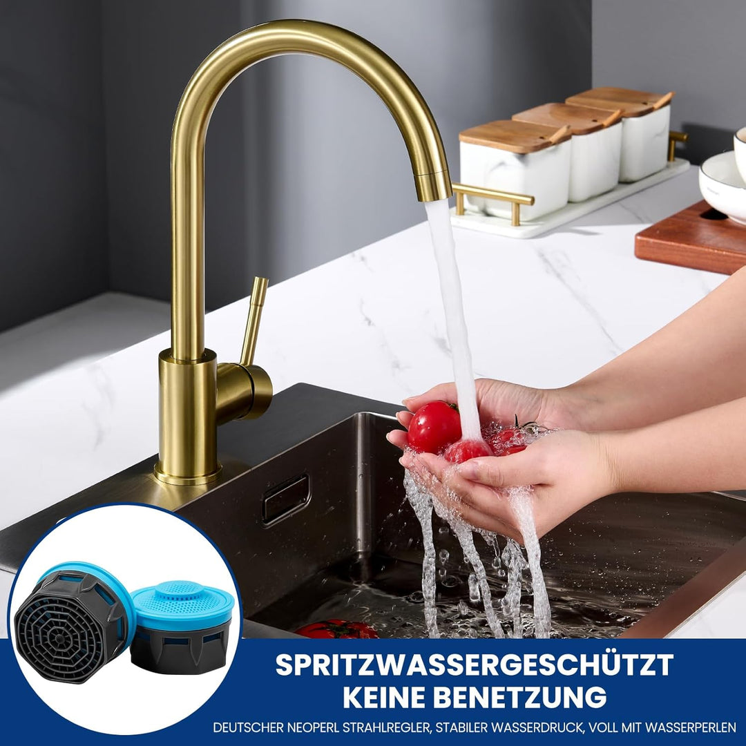 CECIPA Wasserhahn Küche 360° Schwenkbar, Hochdruck Küchenarmatur, Mischbatterie Küche mit Hohem Boge
