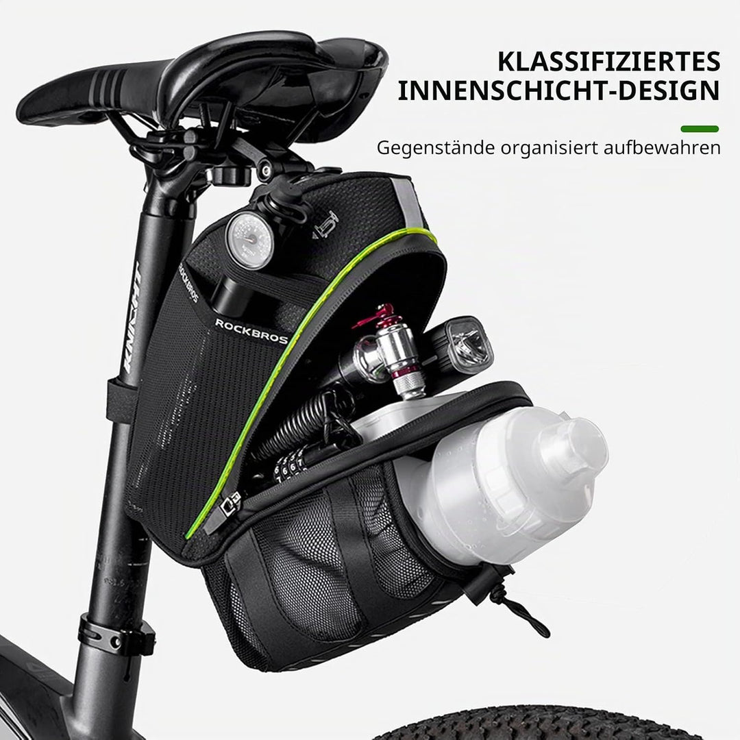 ROCKBROS Fahrrad Satteltasche 1,5L Kratzfest Fahrradtasche mit Flaschenhalter Fahrradsitz Tasche für