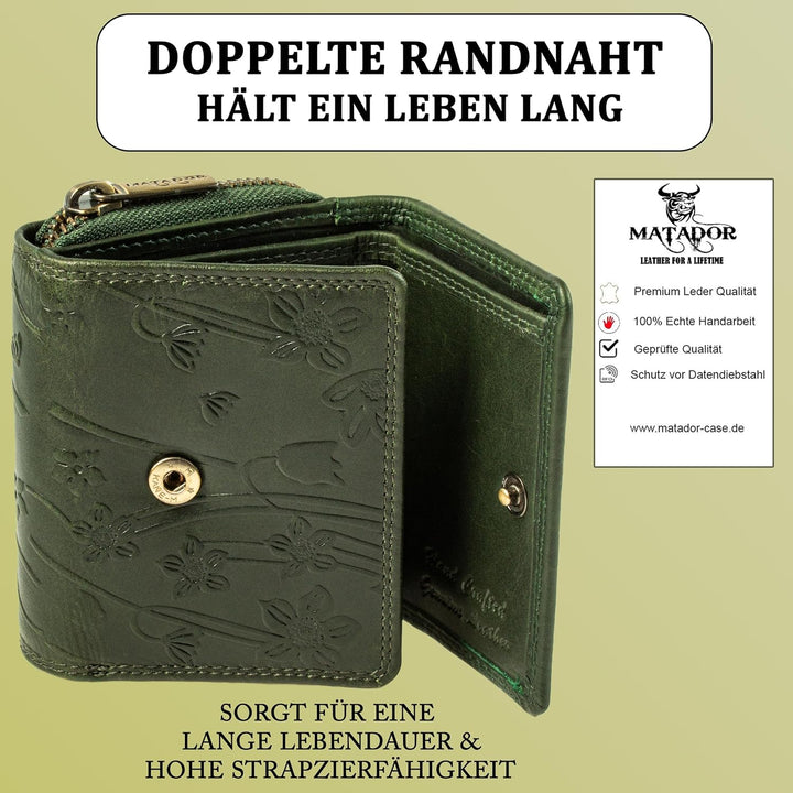 MATADOR Kleine ECHT Leder Geldbörse CHIQUITO Damen Portemonnaie Klein Frauen Geldbeutel TüV Geprüfte