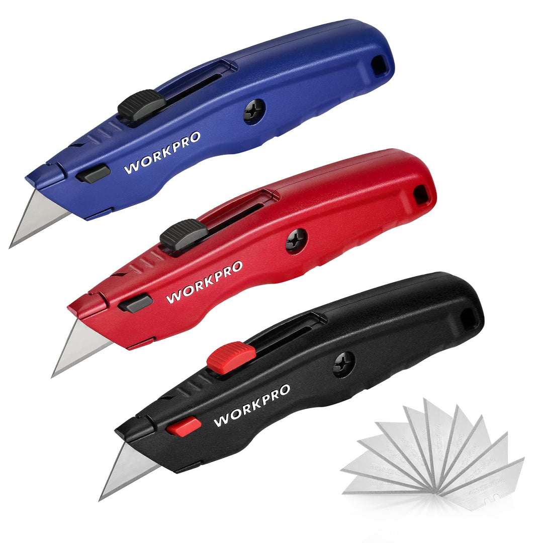 WORKPRO Premium Teppichmesser-Set, Einziehbarer Universalmesser aus Vollmetall, Strapazierfähiger Cu