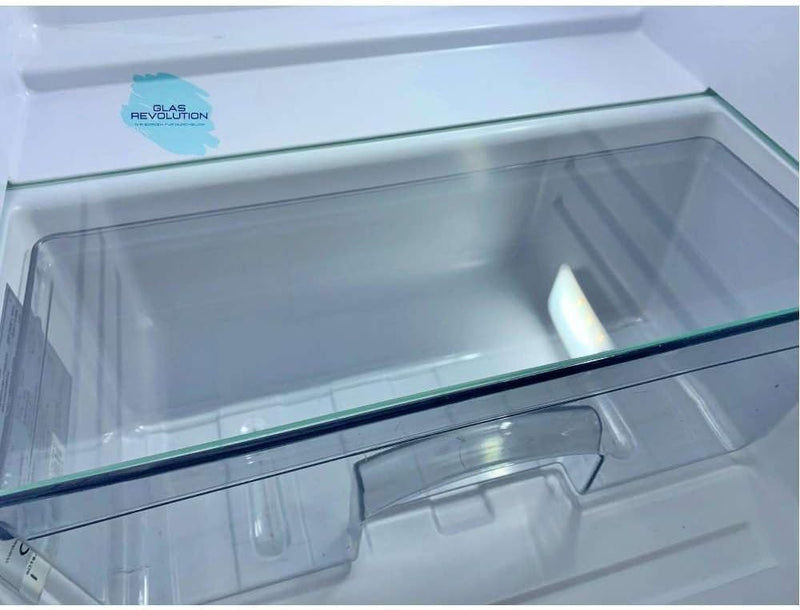 Glas Revolution Kühlschrank Einlegeboden - Klarglas 4 mm – Glasplatte, 2 abgeschrägte Ecken, alle Ma