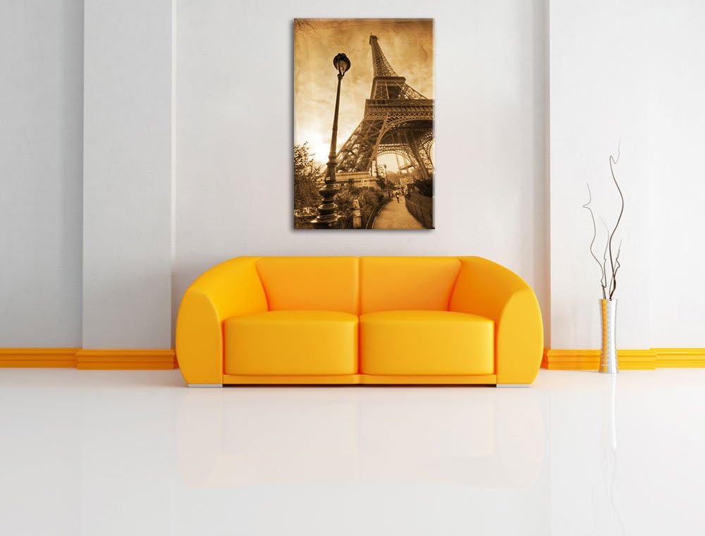 Pariser Eifelturm Retro Format: 100x70 auf Leinwand, XXL riesige Bilder fertig gerahmt mit Keilrahme