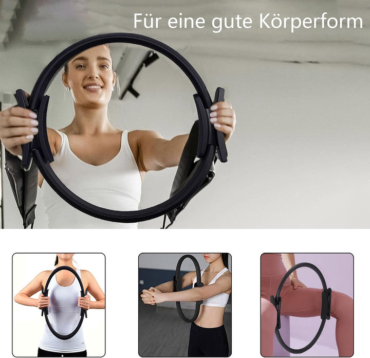 Pilates Essential Kit für Zuhause Schwarz, Pilates Set mit Pilates Ring, Widerstandsbändern, Loop Bä