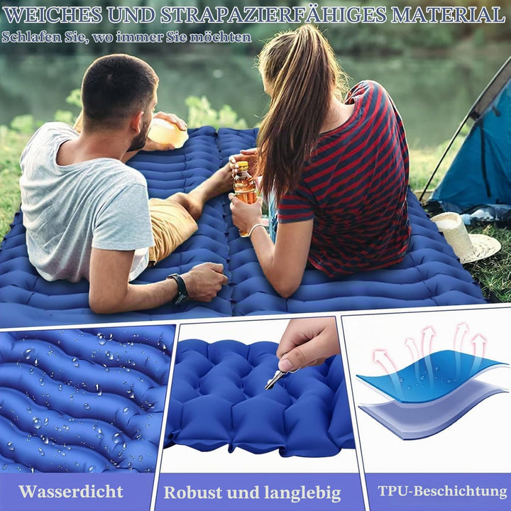 Selbstaufblasende Isomatte Camping, Isomatte Ultraleicht mit Fusspumpe &amp; Kissen | Luftmatratze Klein