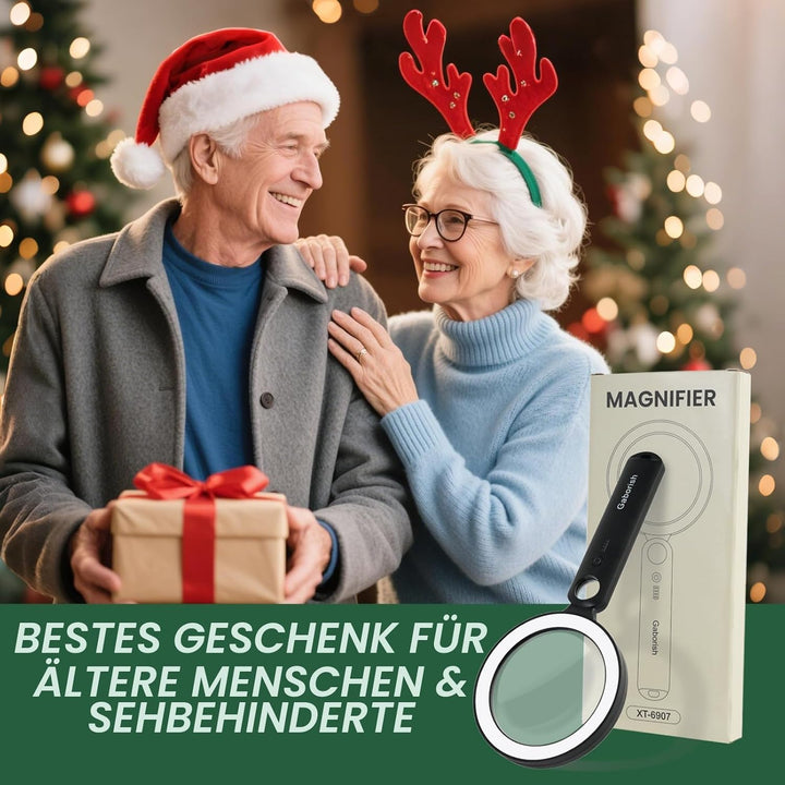 Grosse Lupe mit Licht+Aufbewahrungsetui USB Aufladbar, 10X 30X Leselupe mit Licht für Senioren Gross