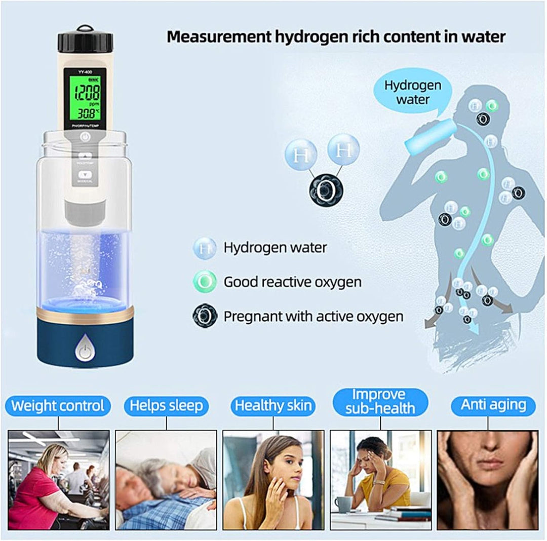 PUSOKEI Multifunktionales Wasserqualitätsmonitor-Testmessgerät, tragbar 4-in-1-PH-ORP-H2-Temperaturt