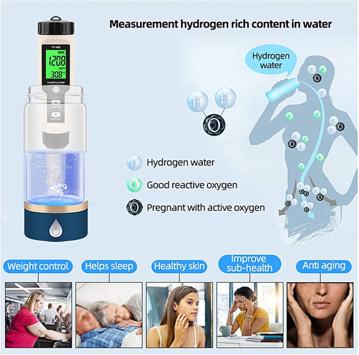 PUSOKEI Multifunktionales Wasserqualitätsmonitor-Testmessgerät, tragbar 4-in-1-PH-ORP-H2-Temperaturt