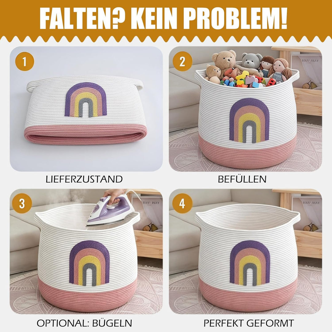 Grosser Aufbewahrungskorb Wickeltisch Korb Kinderzimmer, 39x43cm Regenbogen - als Spielzeug Aufbewah